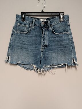 High-Rise Distressed Denim Shorts - Blue